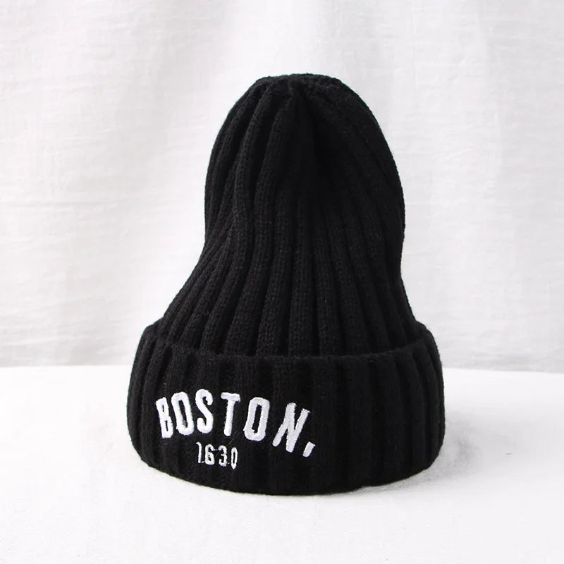 Baby Winter Knit Beanie Hat | Letter Embroidery Toddler Cap