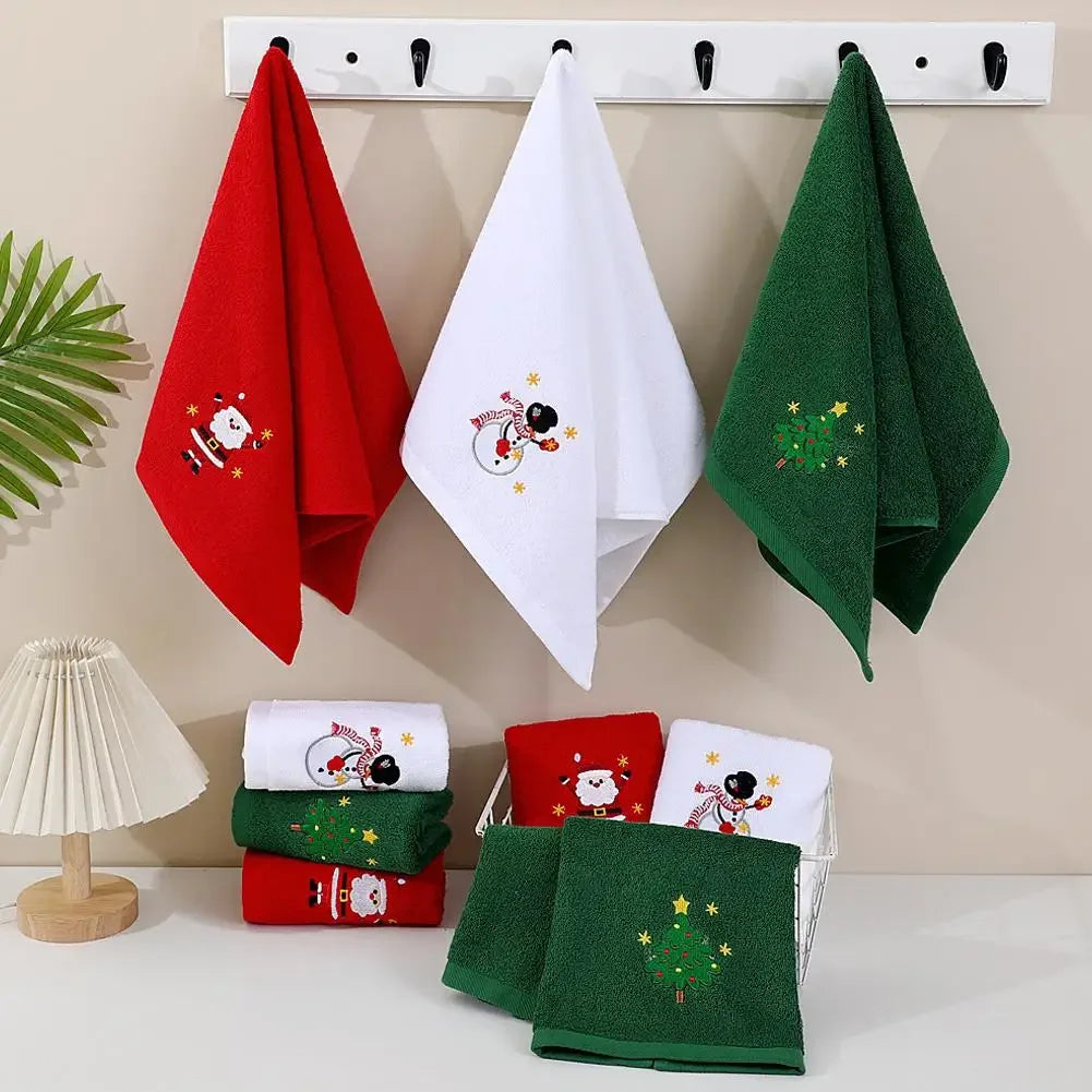 Christmas themed embroidered soft and skin friendly pure Cotton towels suitable for daily kitchen and bathroom use Peaceful Pleasures Health and Wellness
