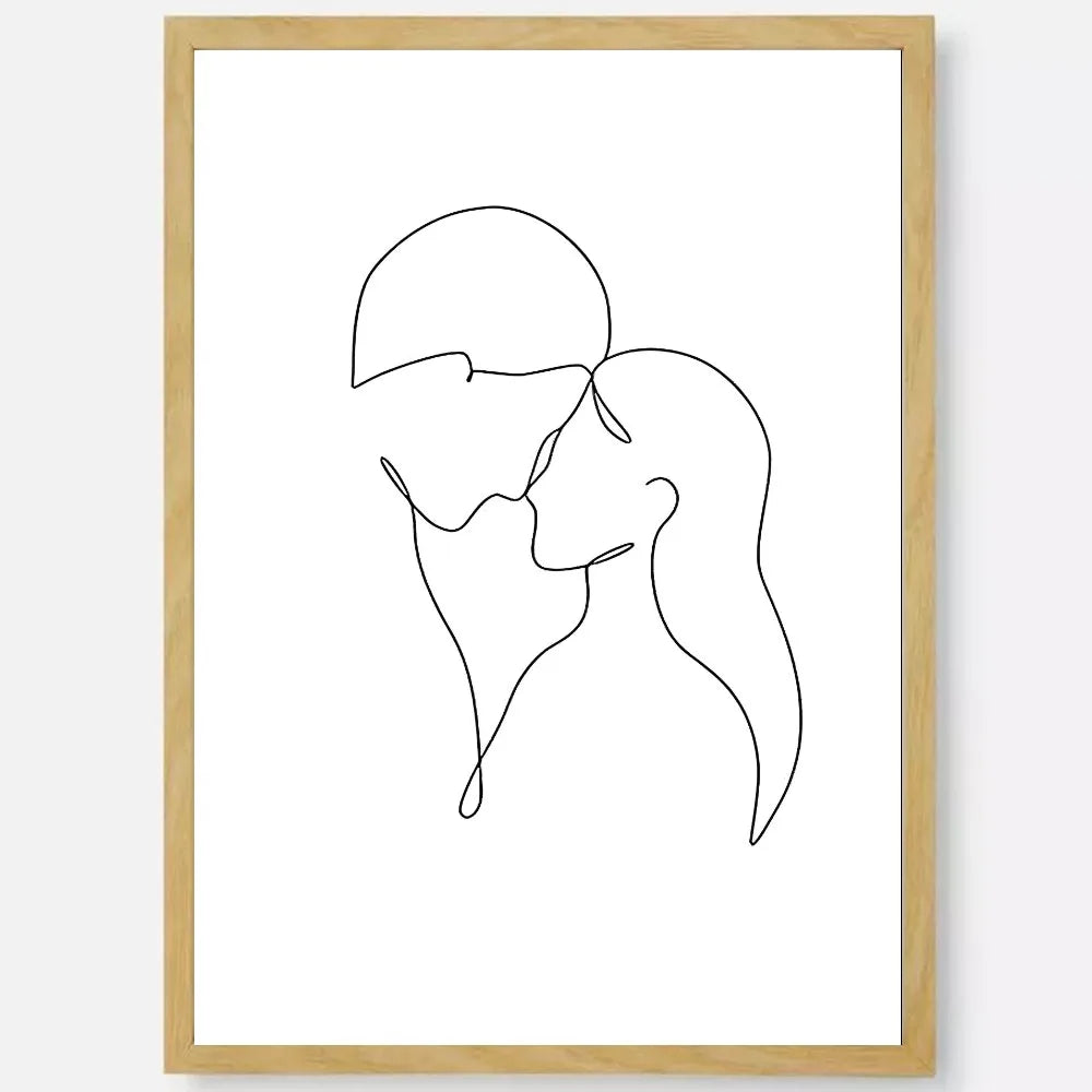 Black & White Couple Line Art Poster | Self-Adhesive Wall Decor Wall Art Poster Peaceful Pleasures Health and Wellness z6 30X40cmNoframe