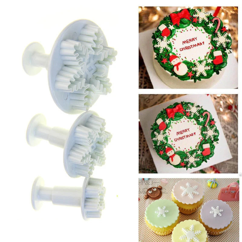 3pcs/set Snowflake Plunger Cutter Mold Fondant Cake Decoration Mould Sugar Clay Crafts Baking Tools Christmas Party Kitchen Tool Peaceful Pleasures Health and Wellness