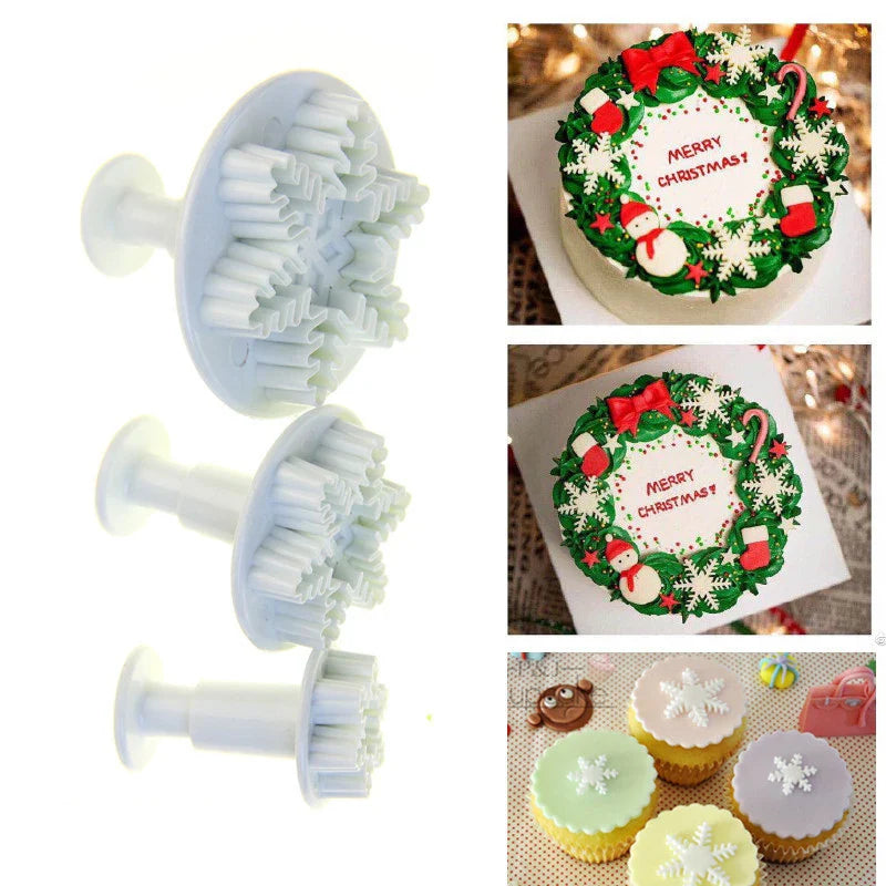 3-Piece Snowflake Plunger Cutter Set – Fondant & Cookie Mold