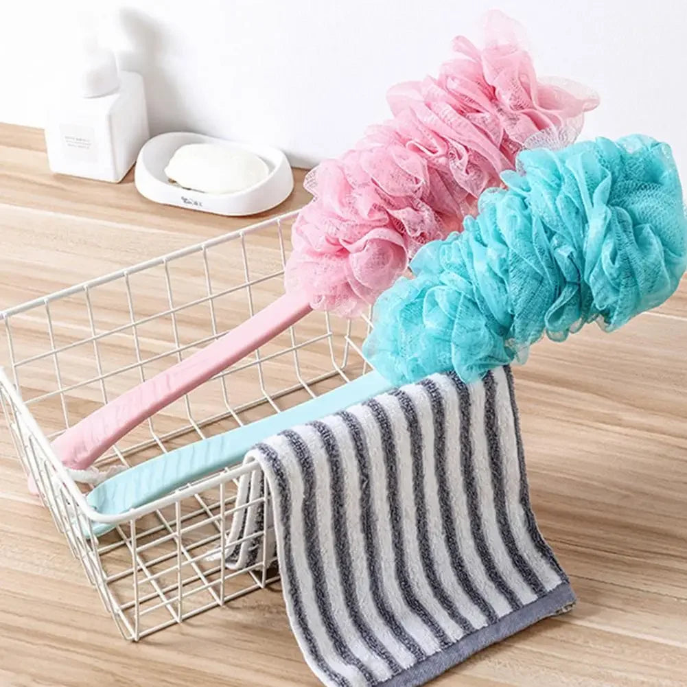 Large Two-Tone Bath Puff with Long Handle & Hanging Rope