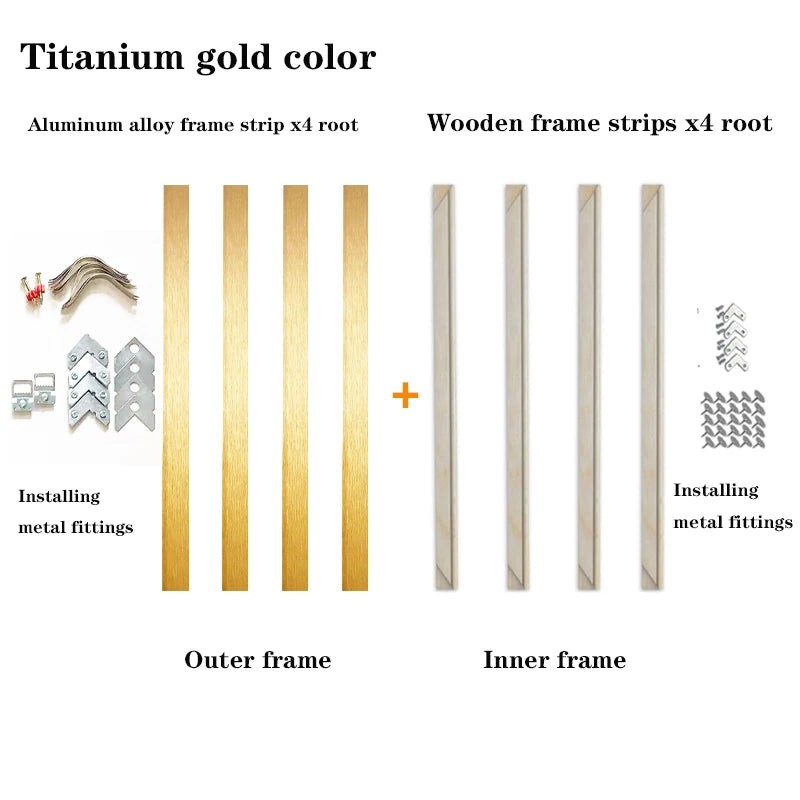 Aluminum Metal Modern Oil Paintings Frame, Floating and Wood Frame,Metal Canvas Prints, Painting Bars for Wall Art, DIY Peaceful Pleasures Health and Wellness Titanium Gold customized