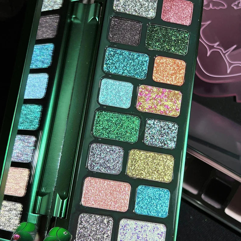 DIKALU 16-Color Green Pearl Glitter Eyeshadow Palette | Waterproof