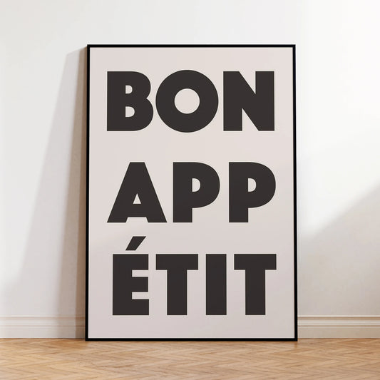 Bon Appétit Black Canvas Wall Art | Minimalist Kitchen Print Canvas Wall Art Peaceful Pleasures Health and Wellness G4403 30x40cm Wood Framed