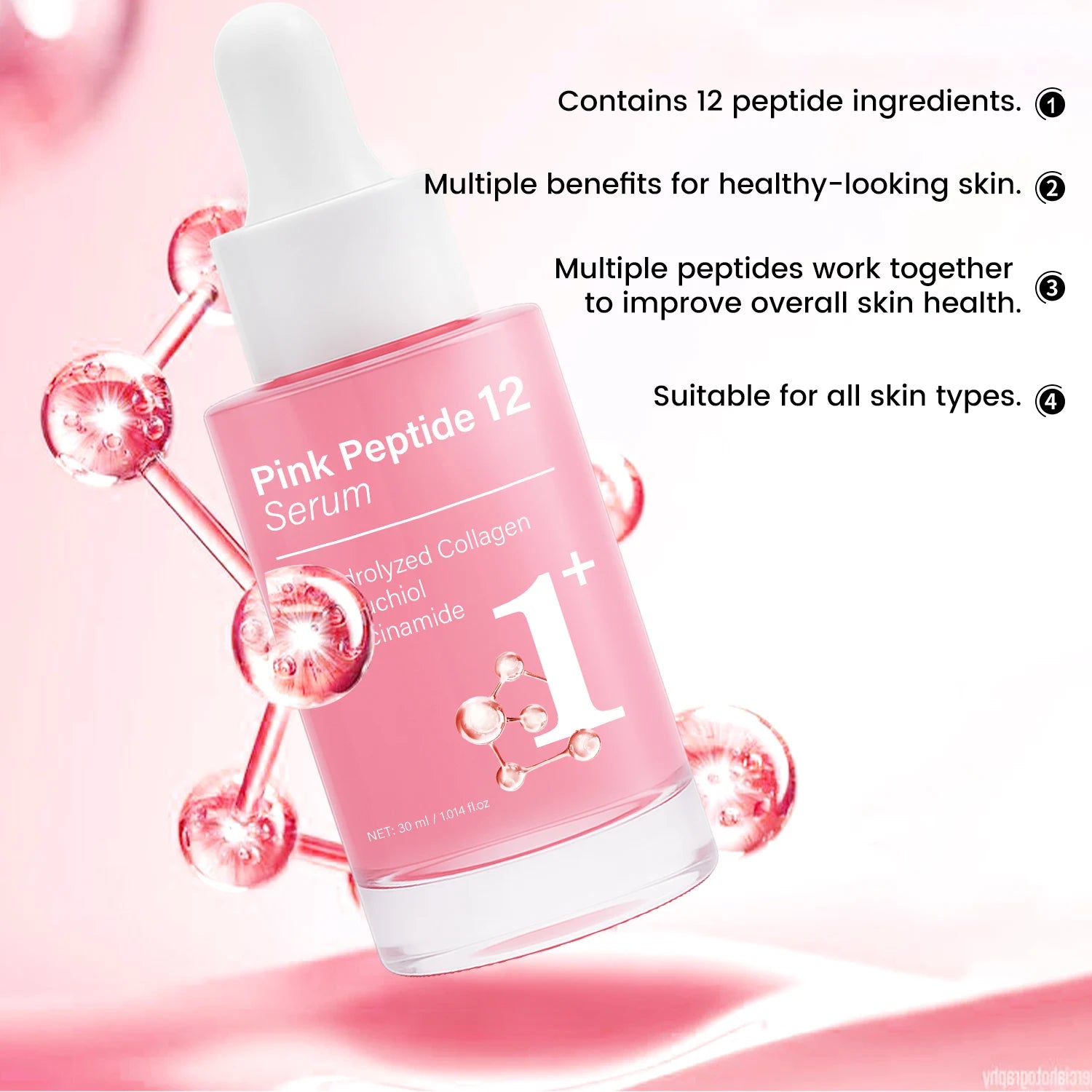 Pink Peptide 12 Serum with Bakuchiol & Niacinamide - Anti Aging Face Serum for Women - Hydrating & Firming 30ml Peaceful Pleasures Health and Wellness