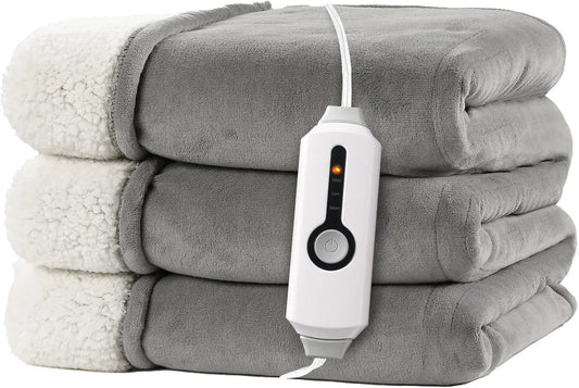 Full Size Electric Heated Blanket with Dual-Sided Fabric, 4 Heat Settings, Auto Off, Machine Washable in Light Gray Peaceful Pleasures Health and Wellness United States