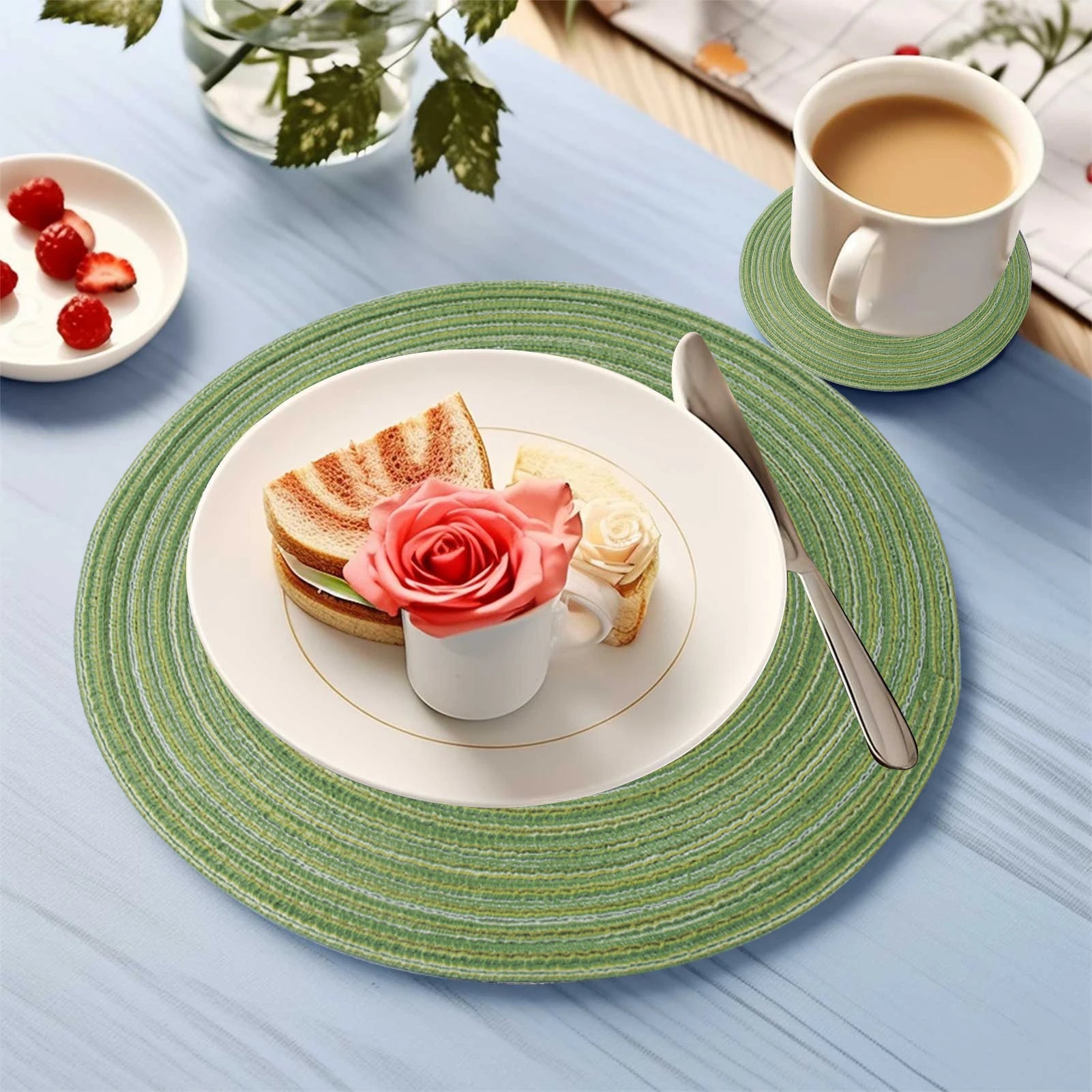 Round Braided Set of 6 Washable Round Placemats for Christmas Kitchen Wedding Dining Table 34cm Woven Heat Resistant Place Mats Peaceful Pleasures Health and Wellness