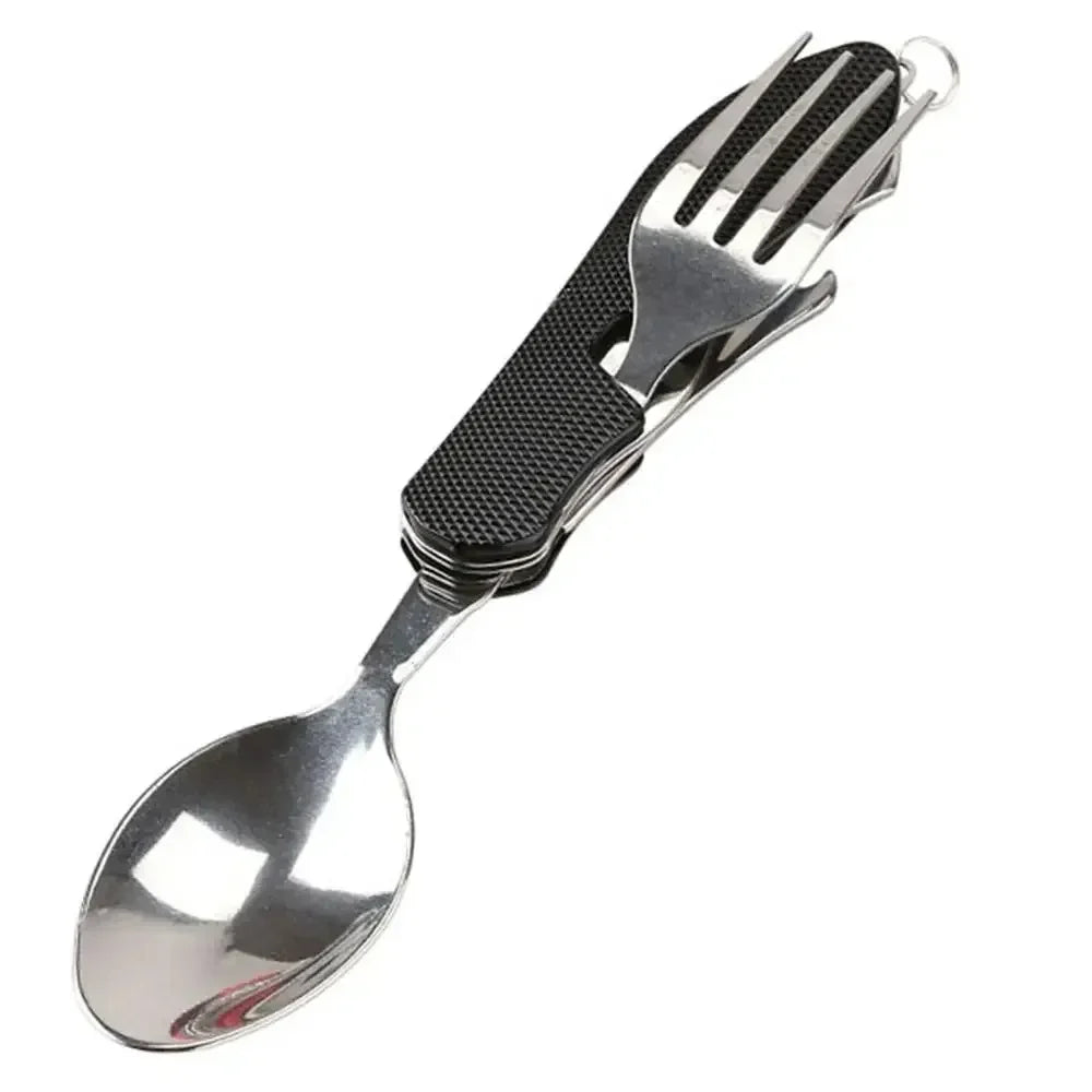 Foldable Camping Cutlery Set – Stainless Steel Flatware & Opener