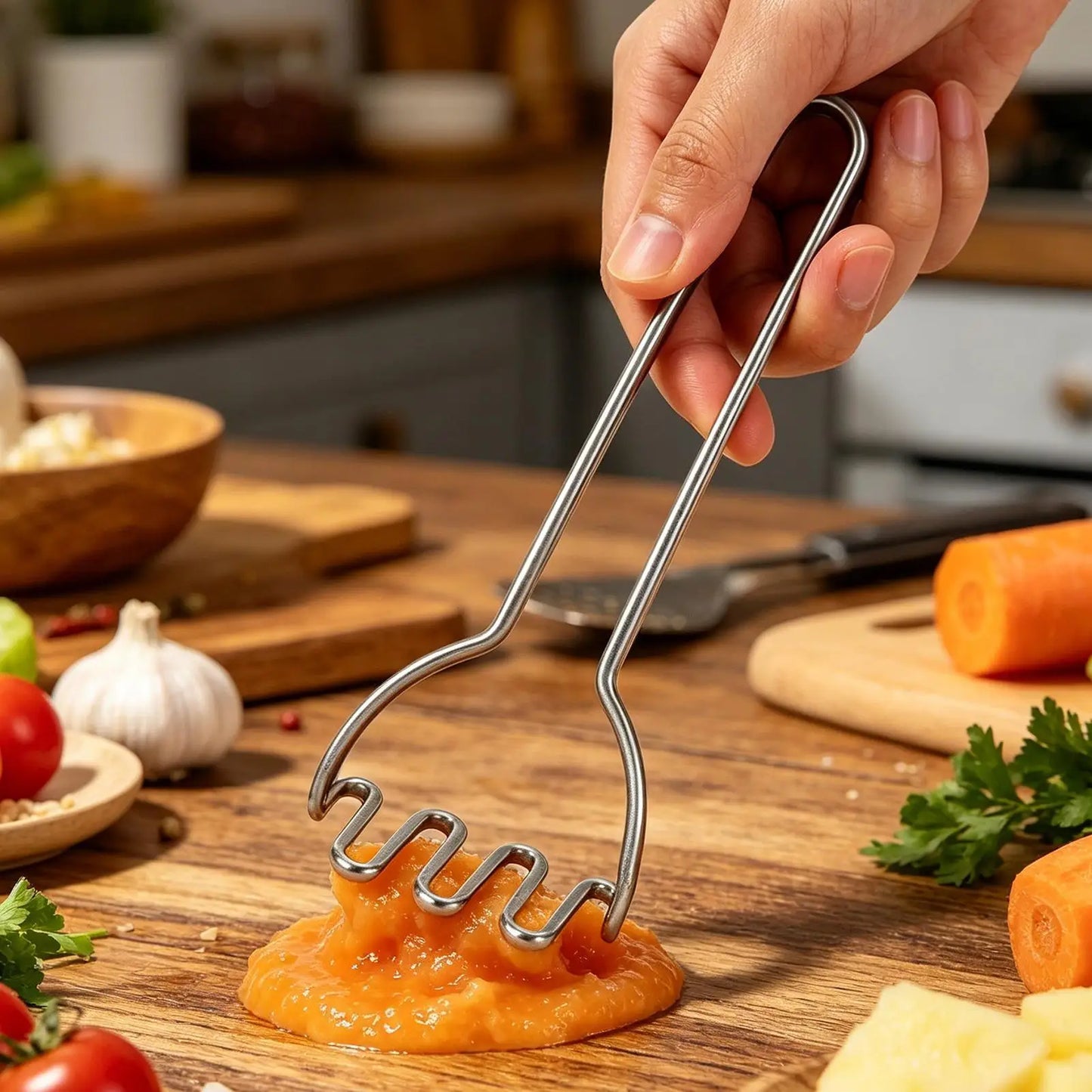 Stainless Steel Potato Masher | Non-Slip, Dishwasher Safe