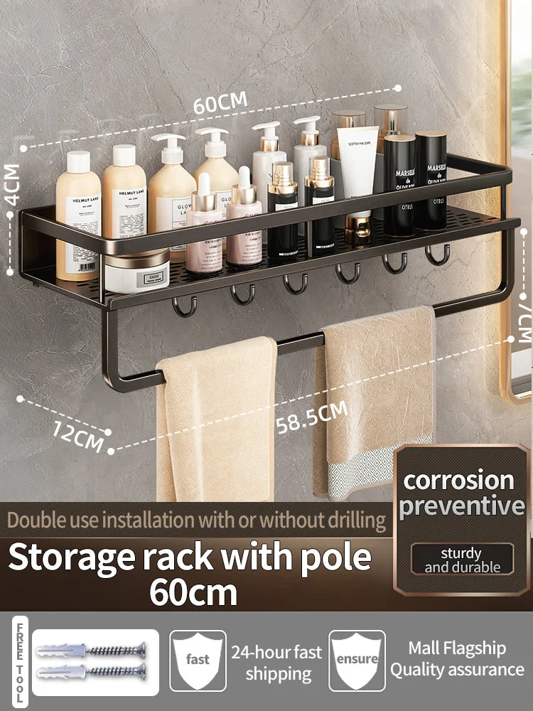Wall-Mounted Bathroom Shelf & Towel Rack | Metal Storage Organizer