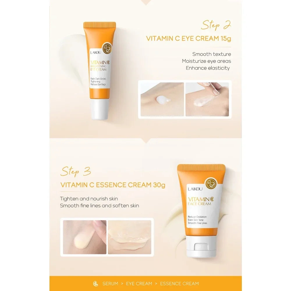 3pcs/Set LAIKOU Vitamin C Facial Set for Hydrating Moisturizing Whitening and Brightening Peaceful Pleasures Health and Wellness