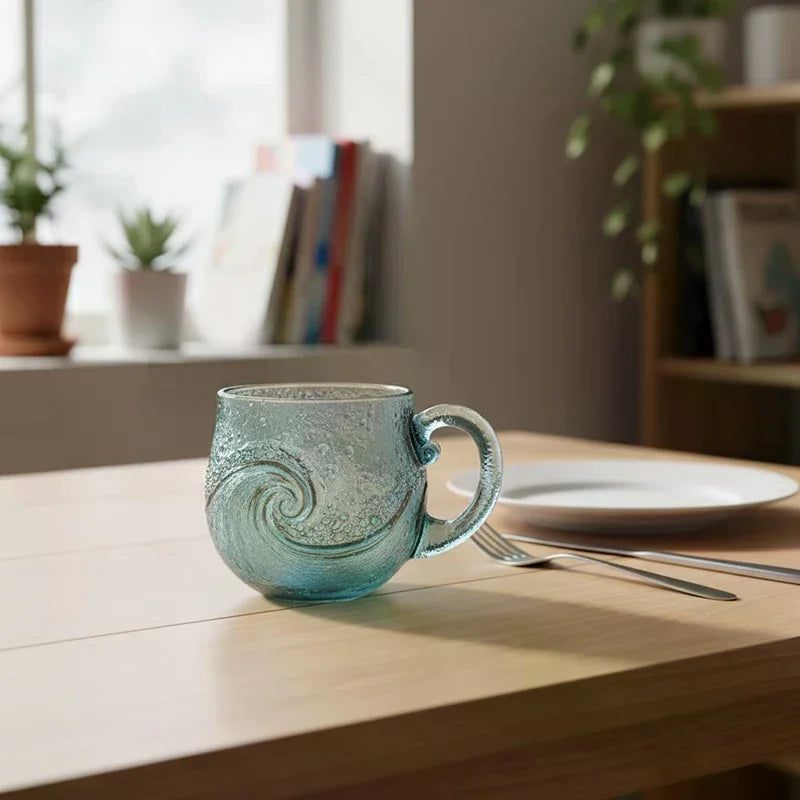 Sea Glass Wave Mug 12 oz – Handblown Ocean Wave Glass Cup