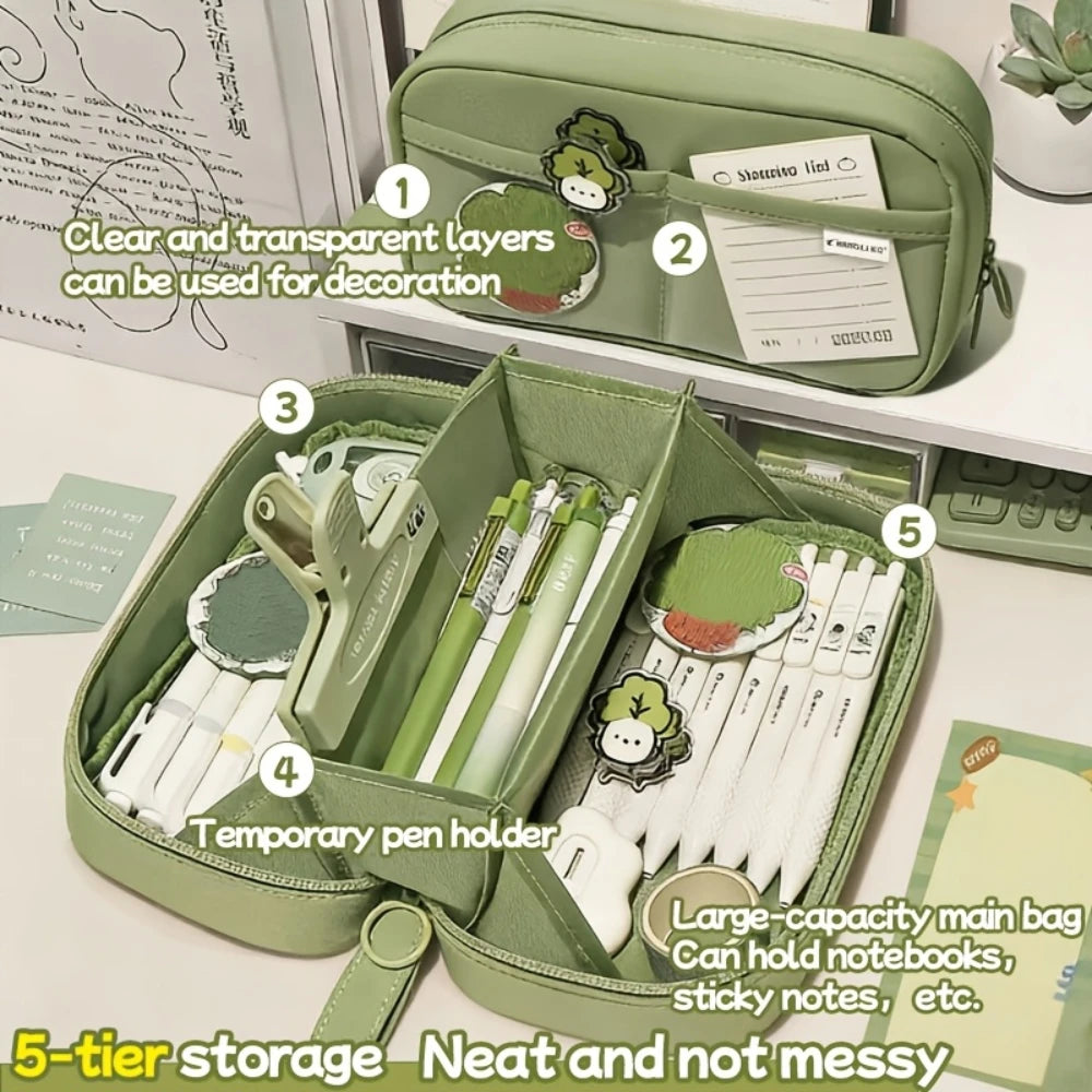Volcano Pencil Case 3-Layer Compartment Stationery Organizer