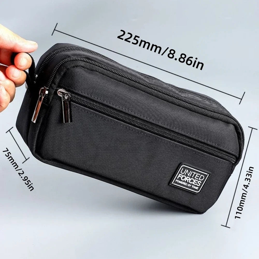 Portable Three-layer Large Capacity Pencil Bag Boy Canvas Pen Case School Office Supplies Storage Bag Waterproof Stationery Bag Peaceful Pleasures Health and Wellness