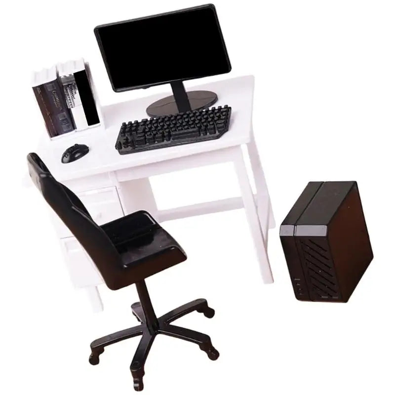 Miniature Computer Desk Scene Model | Plastic Office Decor