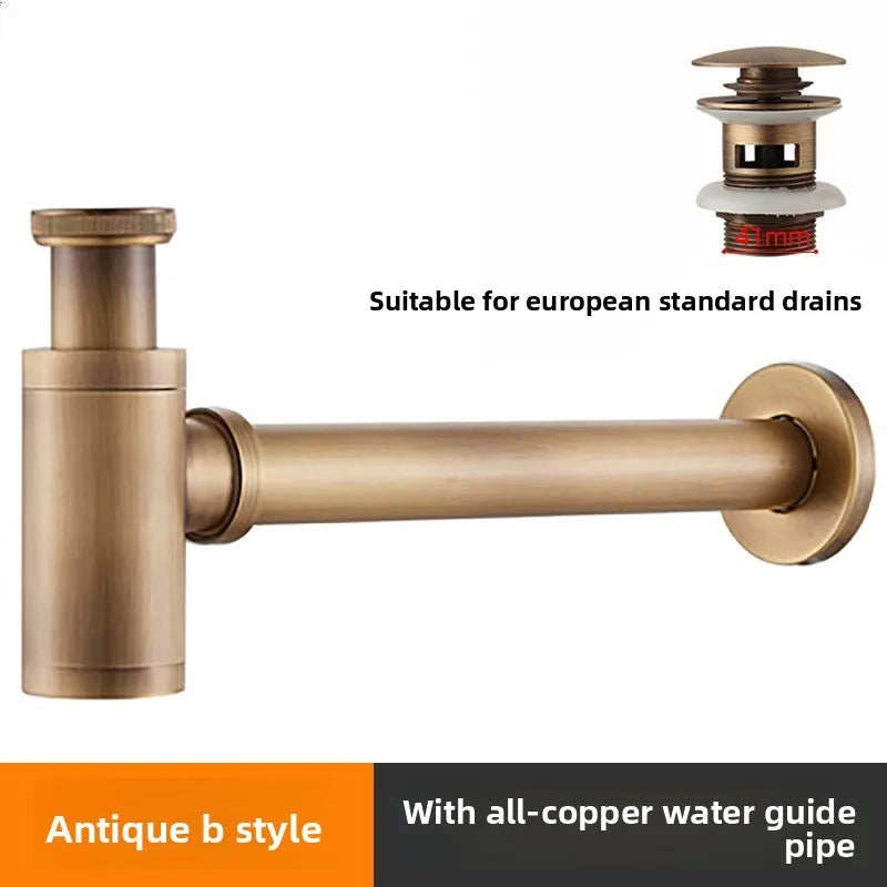 Brass Round Bottle P-Trap 1-1/4" Sink Drain Kit & Pop-Up Drain