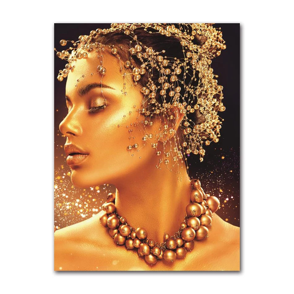 Gold Woman Oil Painting on Canvas Cuadros Posters and Prints Wall Art Picture for Living Room Sexy Nude African Black Peaceful Pleasures Health and Wellness 2874-02 50x70cm Unframed