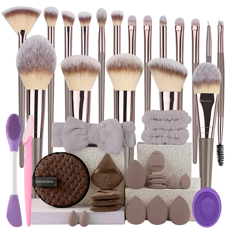 RUNTOIN Brown Makeup Brush Set 3-20pc | Foundation & Eyeshadow