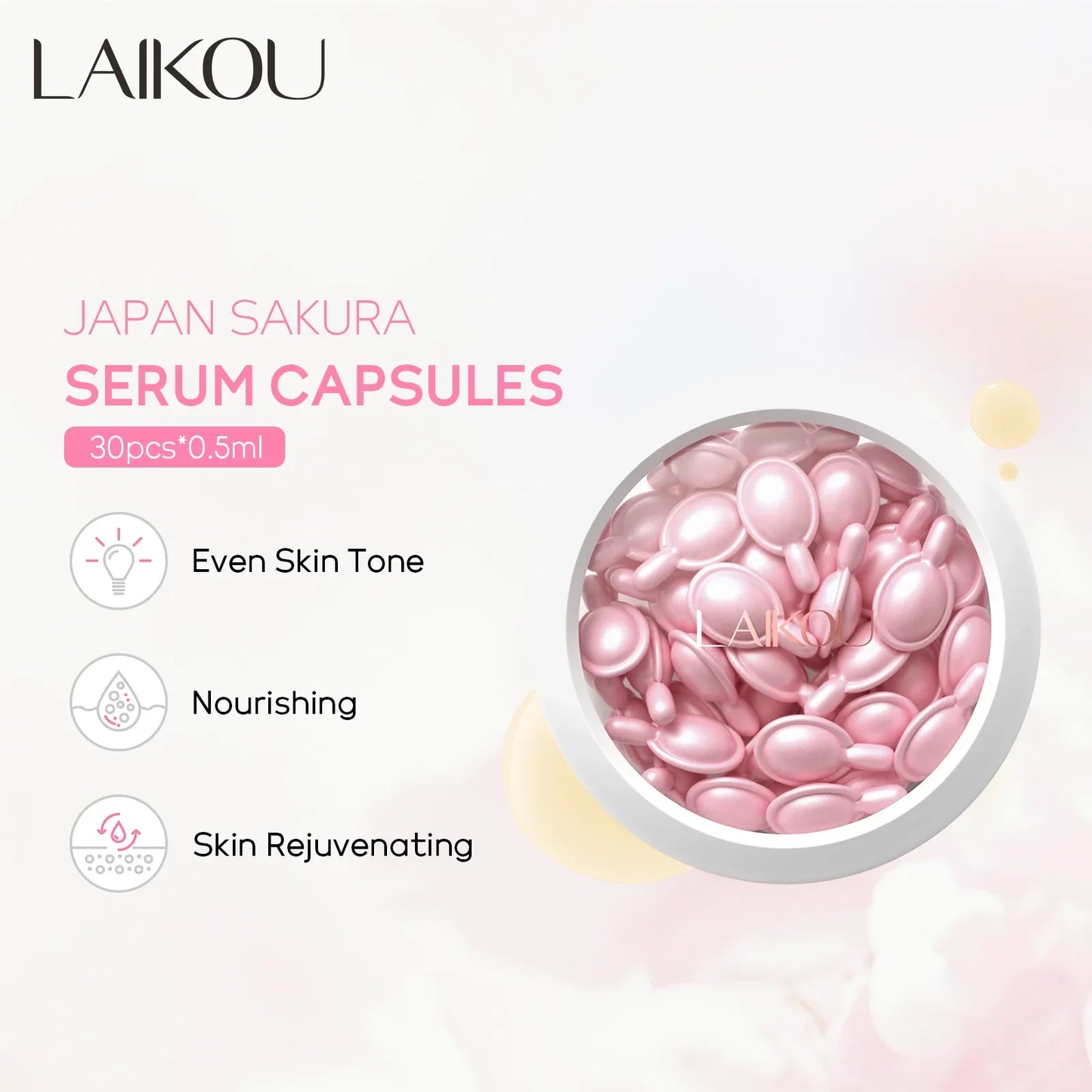 LAIKOU Sakura Capsule Face Serum – Brighten, Firm & Hydrate 30pc