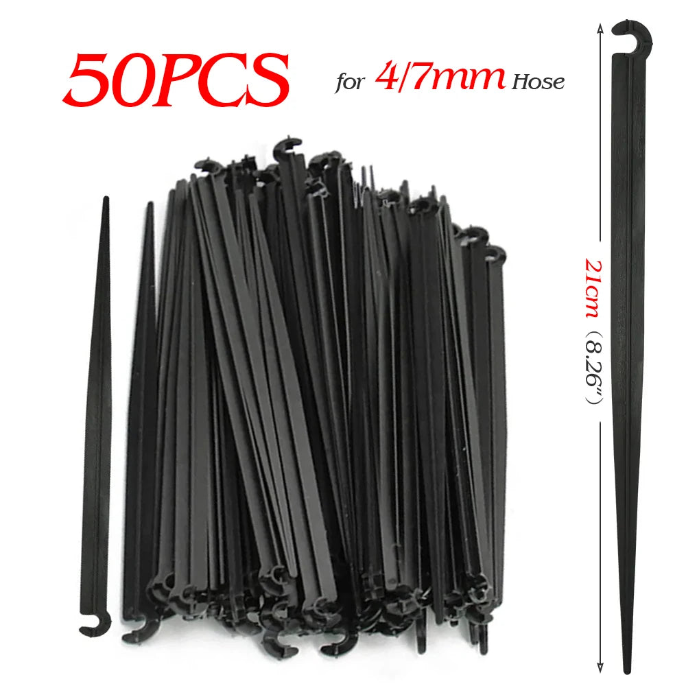 Garden Drip Irrigation Hose Holder Stakes – C-Type Ground Clips for 4/7mm Tubing Peaceful Pleasures Health and Wellness B-20cmx50PCS