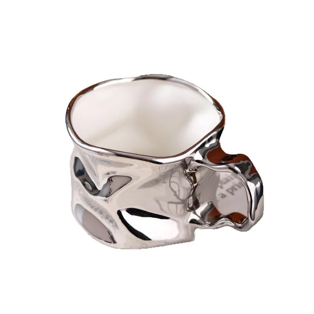 Modern Electroplated Silver Ceramic Coffee Mug | Abstract Art