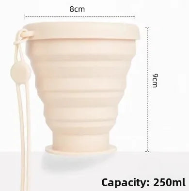 New model Portable Silicone Folding Cup with Hanging Hole Collapsible Outdoor Water Cup for Camping Hiking Travel toothbrush cup Peaceful Pleasures Health and Wellness apricot