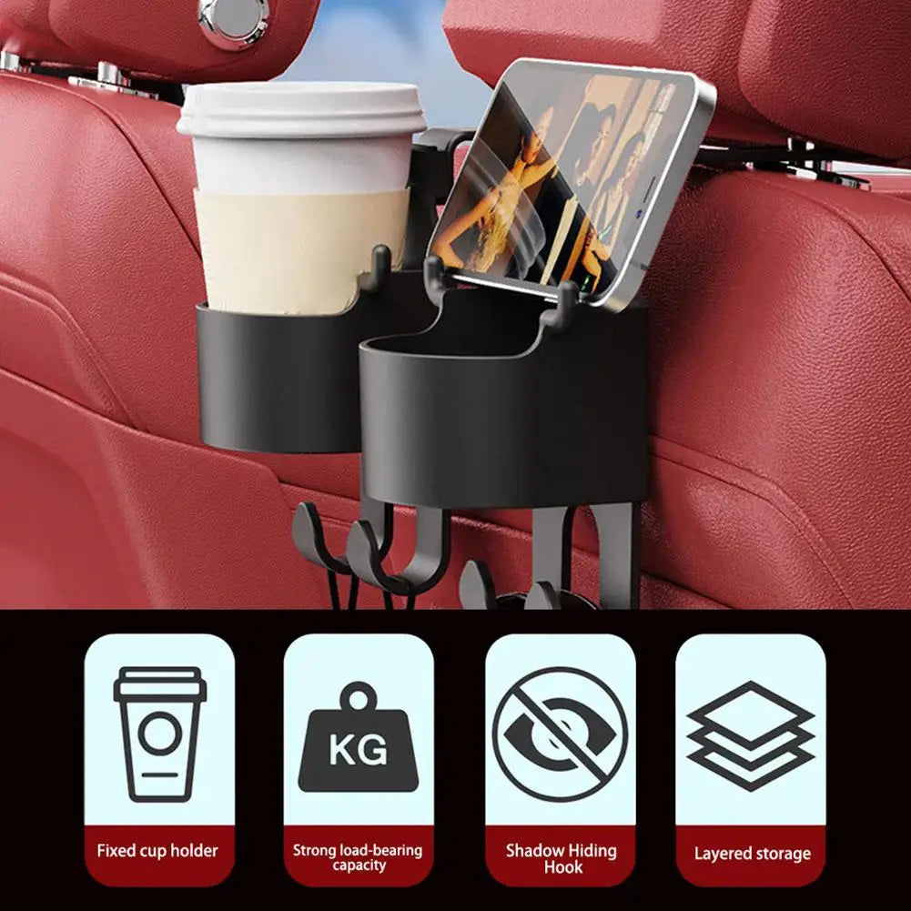 Car Seat Headrest Hook Hanger & Cup Holder Organizer