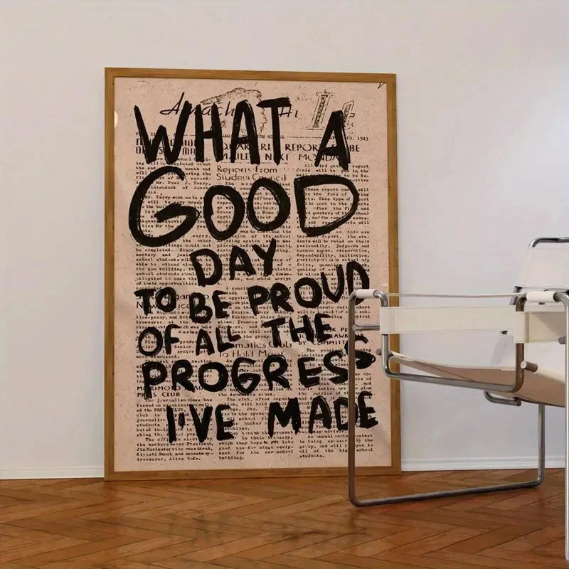 Vintage Newspaper Black Font What A Good Day Wall Art Prints Canvas Painting Poster Picture For Living Room Home Decor Peaceful Pleasures Health and Wellness G2626-1 30x40cm Wood Framed