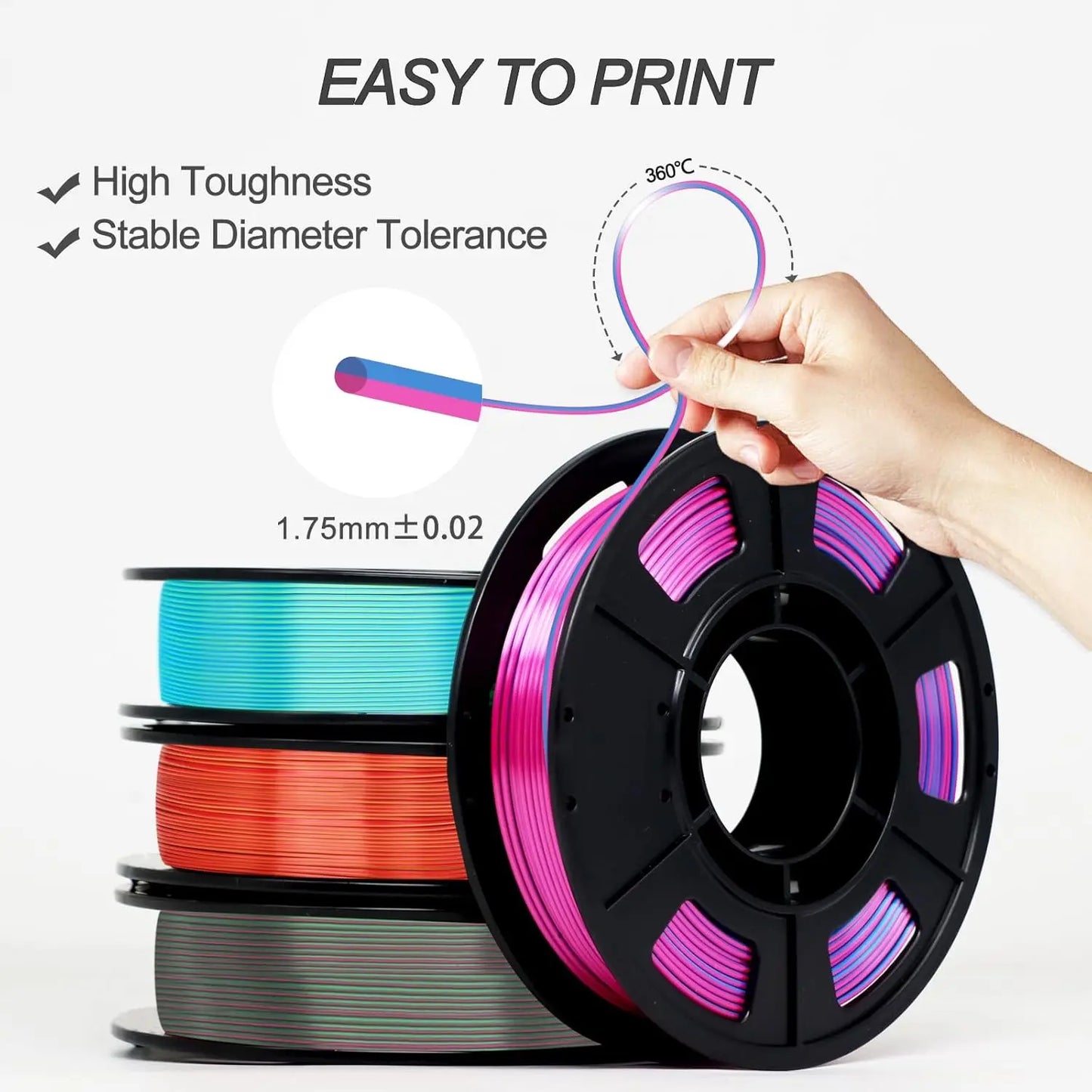 Silk Dual Color PLA Filament 1.75mm – 4×250g Coextrusion Pack
