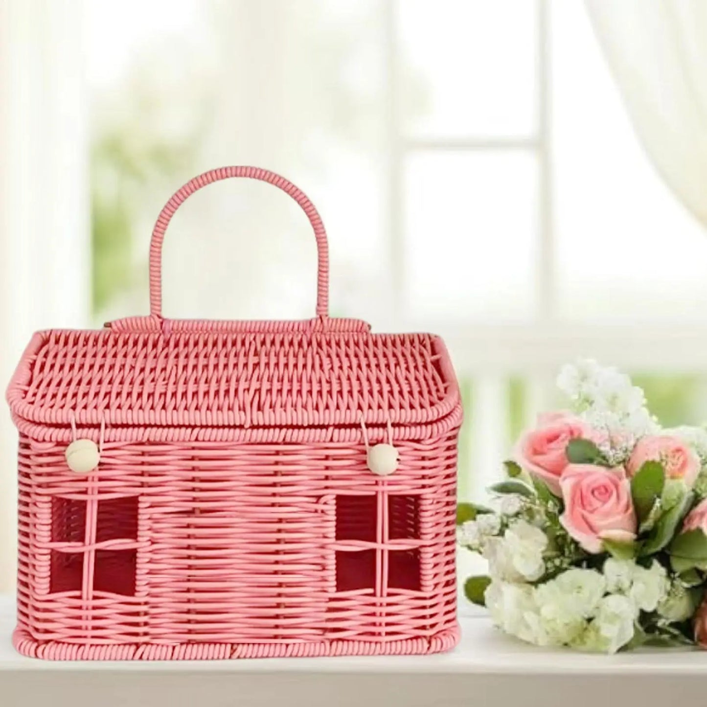 House-Shaped Wicker Storage Basket with Lid & Handle | Rattan Decorative Storage Basket Peaceful Pleasures Health and Wellness