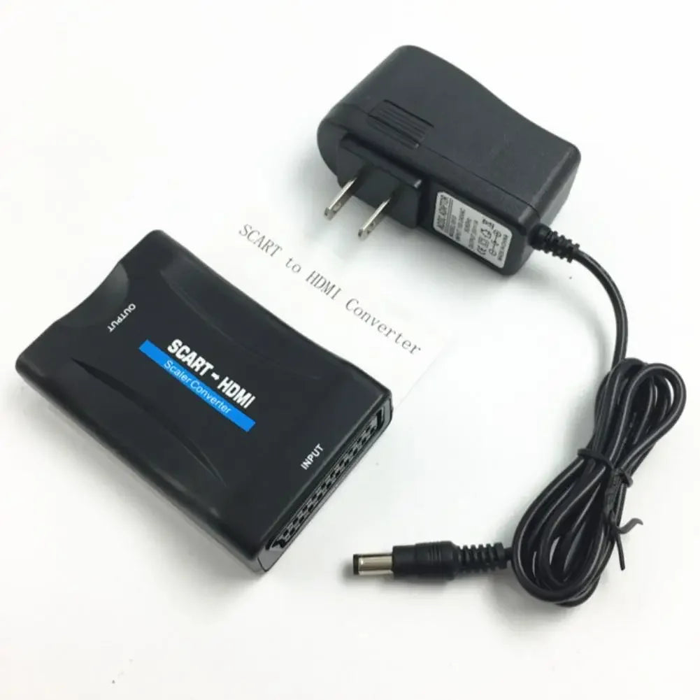 HDMI-compatible to SCART Video Audio Converter with Power Adapter, 1080P Upscale Signal Adapter for HDTV Sky Box DVD Television Peaceful Pleasures Health and Wellness