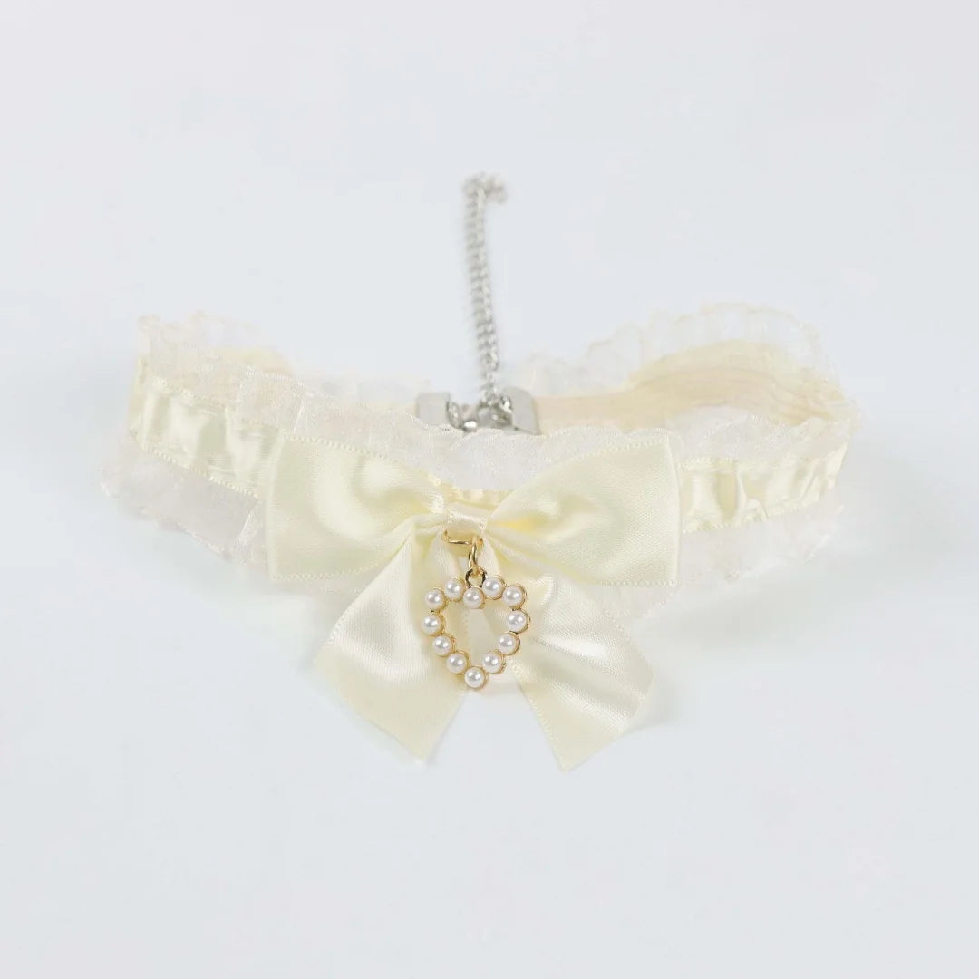 UYEE Belt Black Satin Bow Choker Necklace Pearl Heart Pendant