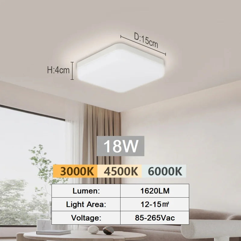 LED Flush Mount Ceiling Light 18–48W | 3000K–6000K Modern Lamp