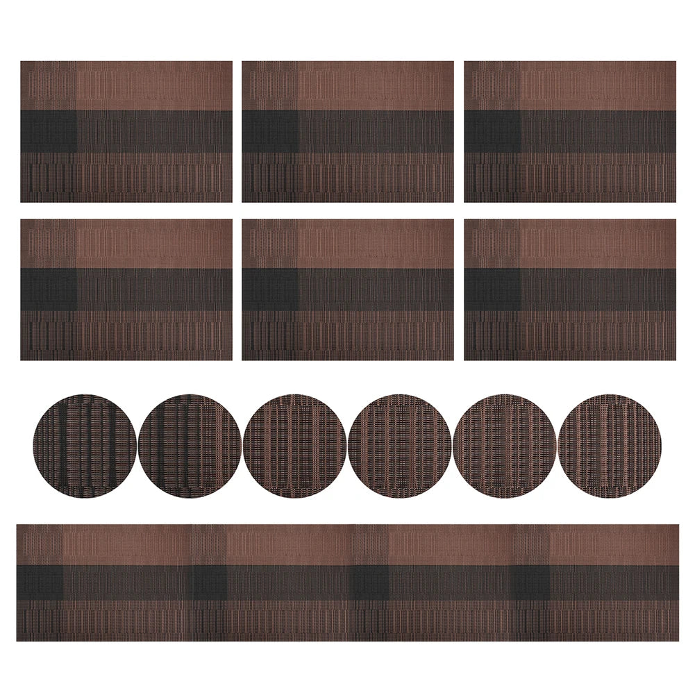 12/13pc Set Placemats Table Place Mats with Coasters Premium Heat Resistant Washable Tableware Christmas Dining Table Mats Peaceful Pleasures Health and Wellness 13pcs Coffee Black 1 Set
