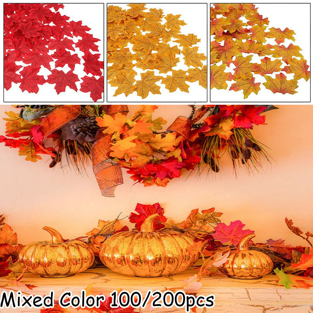 100 Artificial Silk Maple Leaf Autumn Fall Fake Leaves Craft