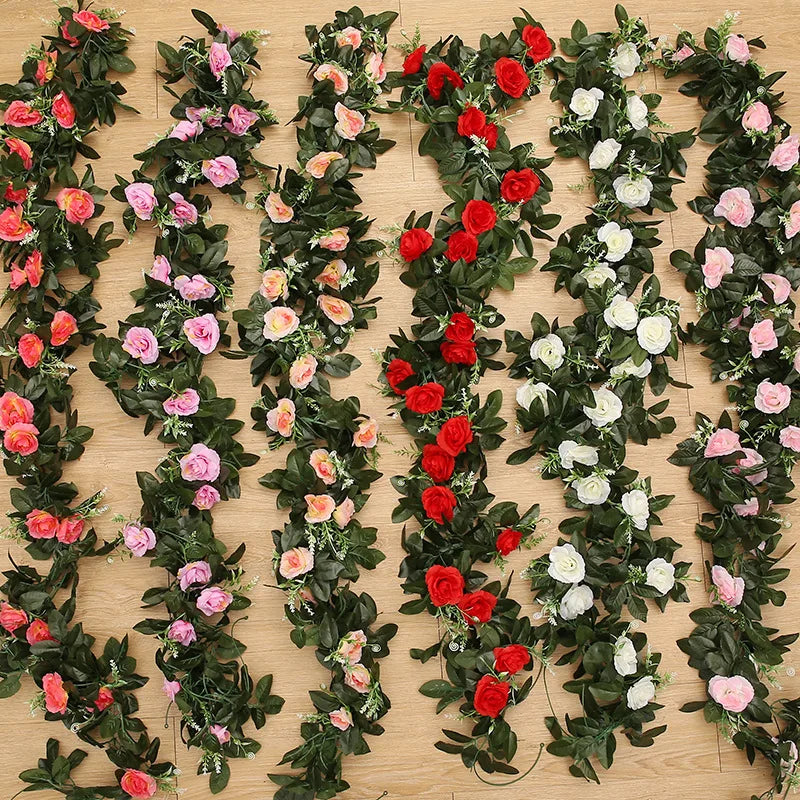 Silk Artificial Rose Vine Garland | Hanging Fake Flower Wall Decor