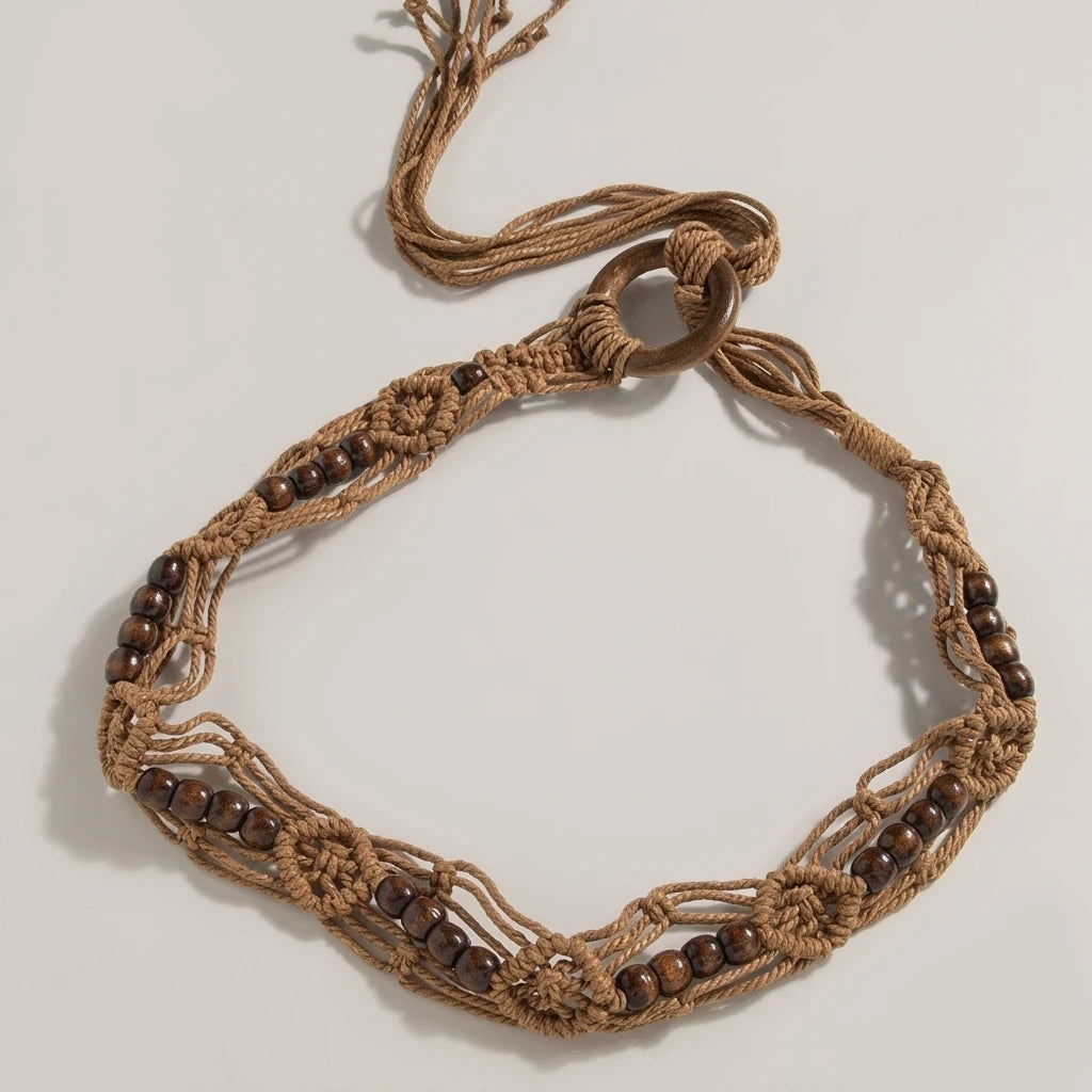 Bohemian Style Woven Belt for Women with Buckle Decoration Long Skirt Matching Peaceful Pleasures Health and Wellness