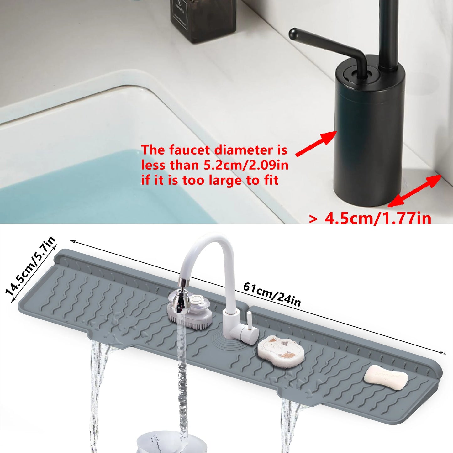 Silicone Kitchen Sink Faucet Mat – Long Splash Guard