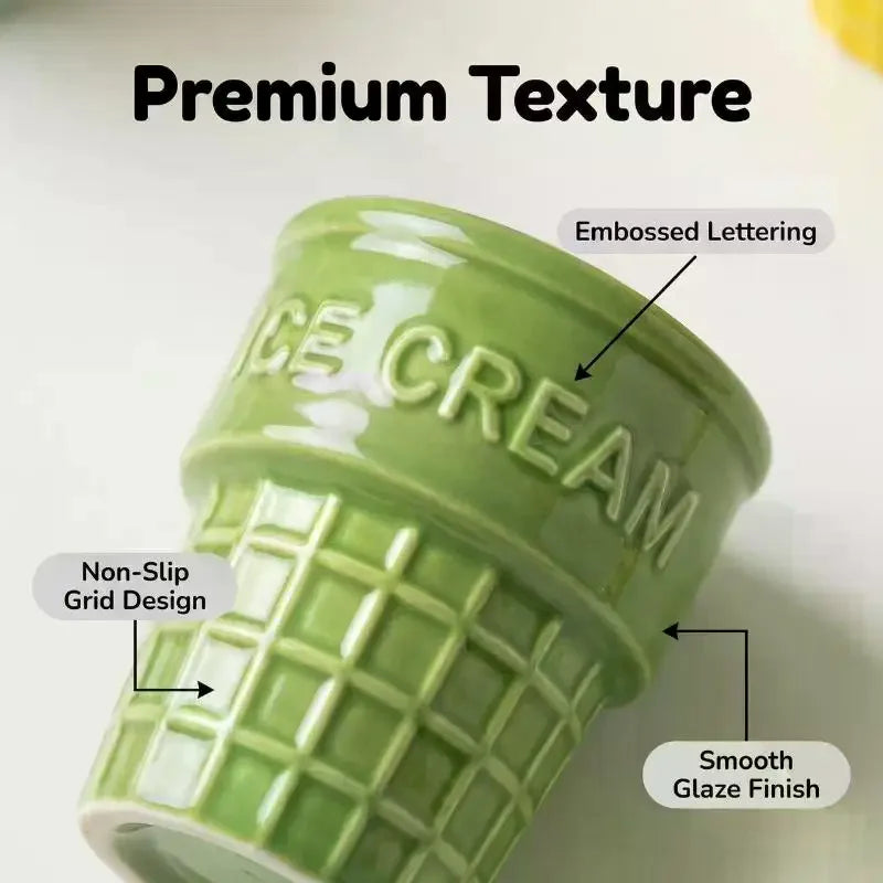 Ceramic Ice Cream Cup | Waffle Cone Dessert Mug | Cute & Colorful