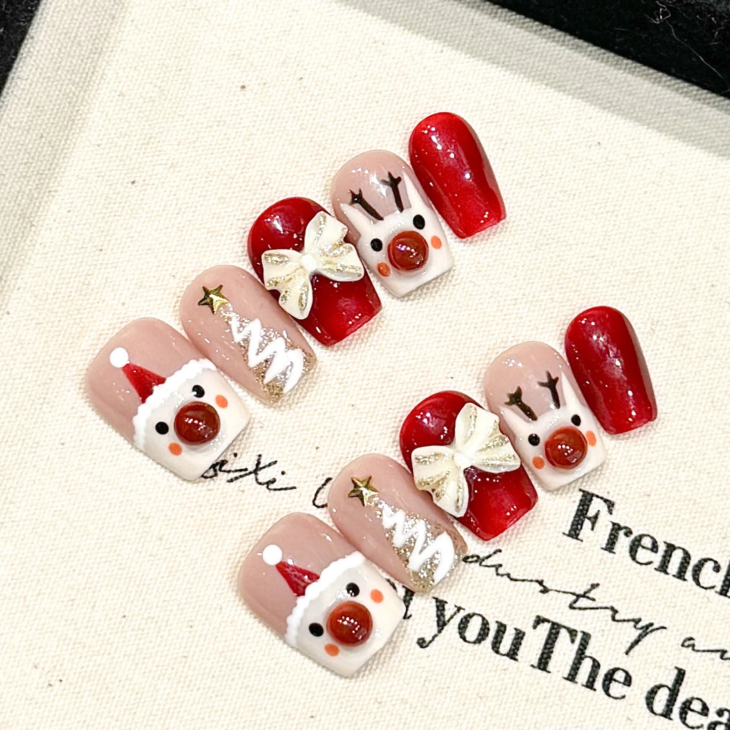 Christmas Press On Nails | 3D Glitter Sequin Designs – 10pcs