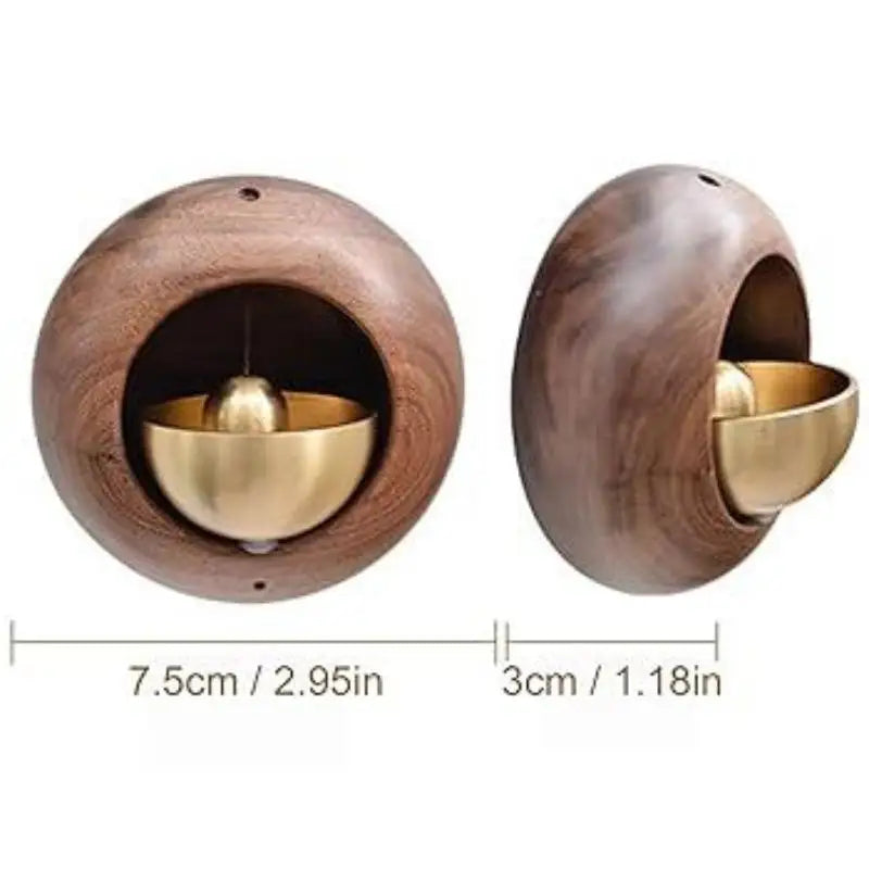Creative Round Bell Black Walnut Wood Hanging Doorbell Wind Chimes Decor Wooden Magnetic Door Bell Entrance Opening Chime Peaceful Pleasures Health and Wellness