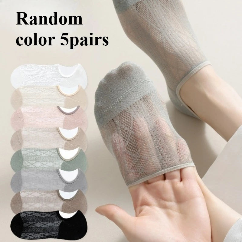 Women's Transparent Invisible Socks – 5 Pairs, Breathable
