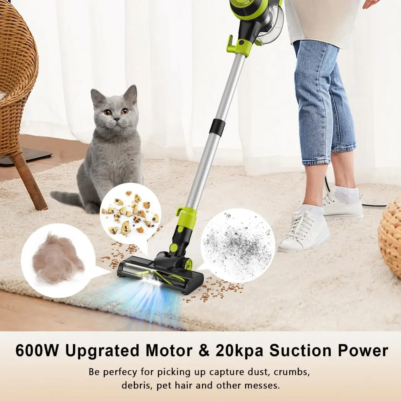 23Ft Corded Stick Vacuum Cleaner, Powerful Suction for Hard Floors Carpets Pet Hair, Adjustable Tube Handheld Peaceful Pleasures Health and Wellness