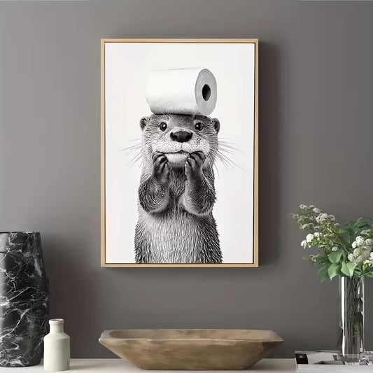 Black & White Cute Otter Canvas Wall Art Print | Home Decor Canvas Wall Art Peaceful Pleasures Health and Wellness G4274 30x40cm Unframed