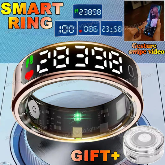 2026 Smart Ring Men Women LED Dynamic Display Screen Heart Rate Blood Oxygen Monitoring 5ATM Waterproof Multi Sports Modes Gifts Peaceful Pleasures Health and Wellness