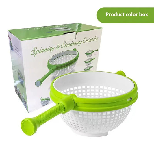New Salad Spinner Salad Rotary Driller Kitchen Vegetable Cleaner Centrifugal Dripping Basket Peaceful Pleasures Health and Wellness Green