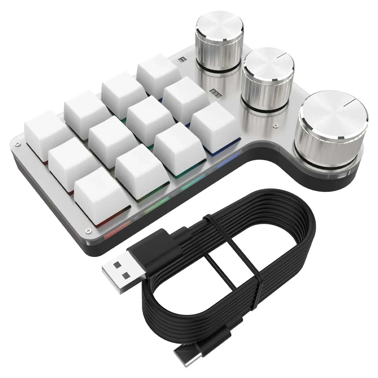 Mini Bluetooth Programming Macro Custom 3 Knob Keyboard RGB 12Key Copy Paste Photoshop Gaming Keypad Mechanical Hotswap Macropad Peaceful Pleasures Health and Wellness White Bluetooth