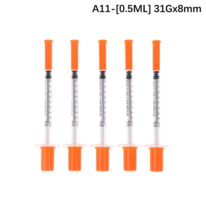 5Pcs 0.3/0.5/1ML Disposable Plastic Veterinary Syringe Orange Cap Sterile Insulin Syringe With Needles For Pet Farm Animal Peaceful Pleasures Health and Wellness A11