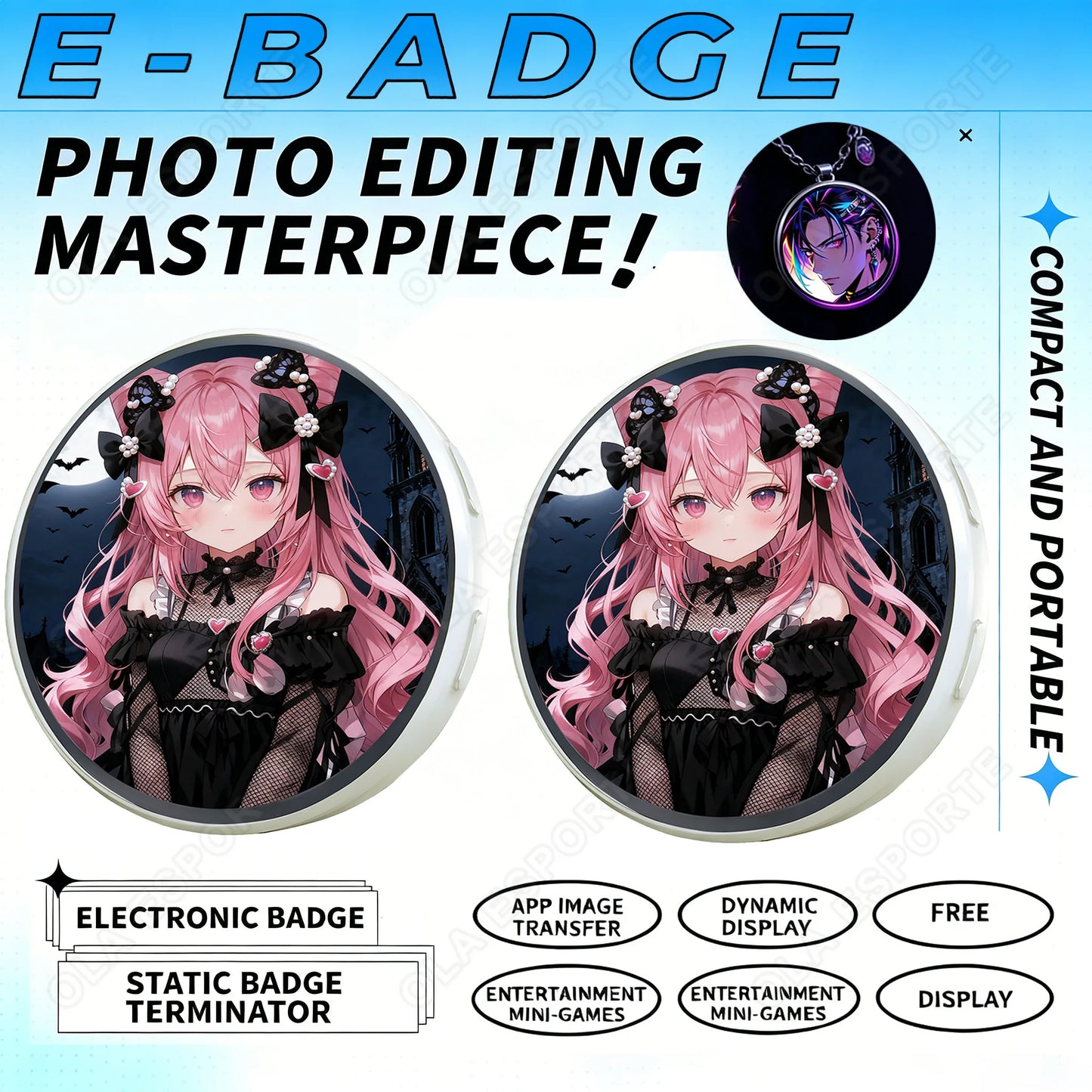 Anime E-Badge 1.5" Touch Screen GIF & Photo Display Pin